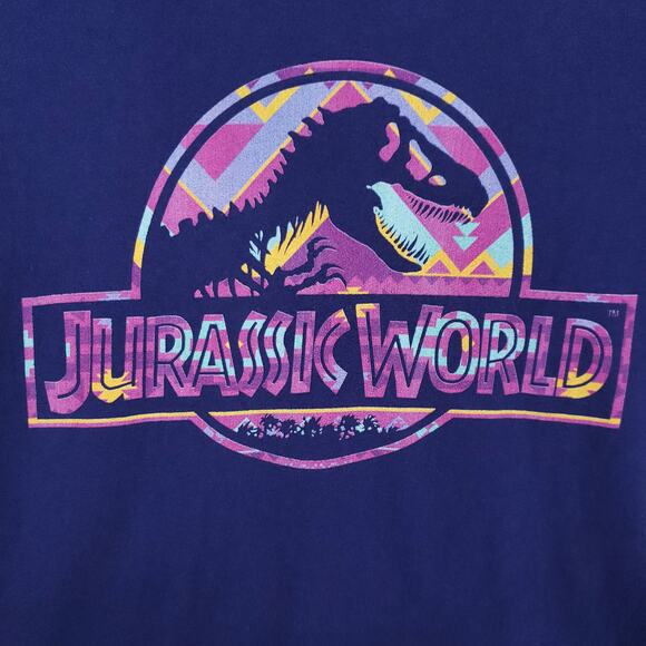 Jurassic World T Shirt Womens Large Blue Multicolor Aztec T Rex Logo Pullover - Picture 2 of 5